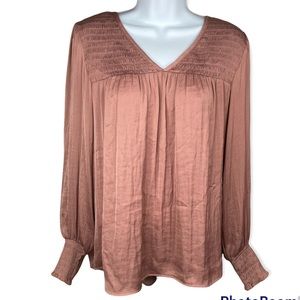 Knox Rose mauve v-neck smocked peasant top blouse women’s small